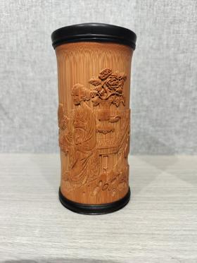 课子图*竹雕茶叶罐