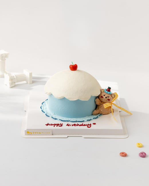 【纯动物奶油】蓝色抱抱小熊生日蛋糕 商品图0