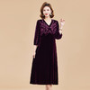 KQ-210513真丝绒连衣裙春装2025新款重工刺绣裙洋气大码七分袖气质裙子 商品缩略图3