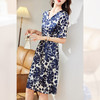 KQ-29675青花瓷弹力缎气质碎花裹身裙子海边度假夏季真丝连衣裙系带桑蚕丝 商品缩略图1