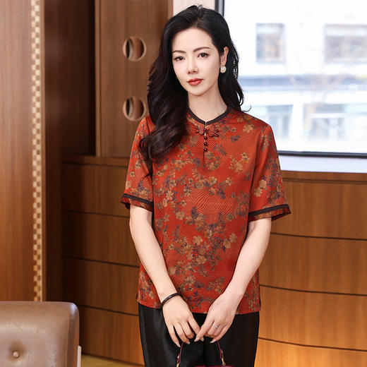 KQ-221807珍珠缎香云纱上衣女春夏立领新中式洋气质桑蚕丝大码真丝衬衫 商品图2