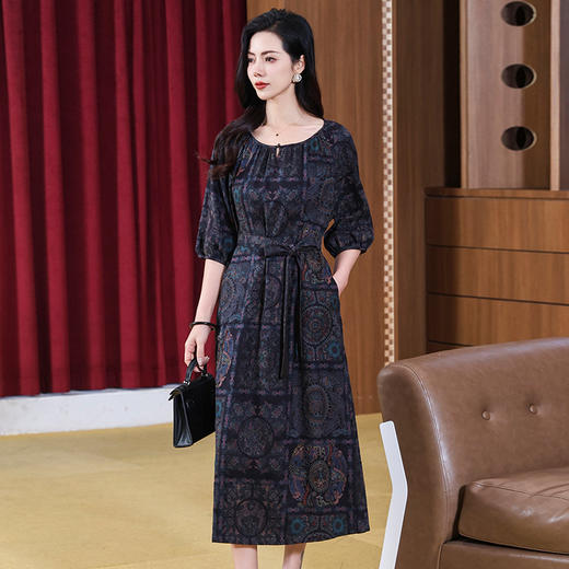 KQ-221880花罗香云纱真丝连衣裙女中长款夏季时尚气质新中式显瘦桑蚕丝裙子 商品图2