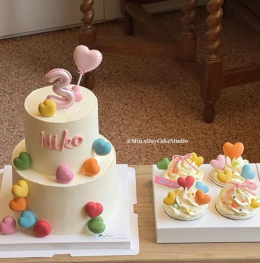 【优品系列】--【多彩爱心】送女孩、满月、周岁生日蛋糕 商品图0