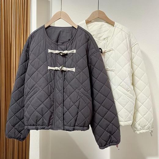 太划算了！！韩系6772炫彩牛角扣下摆可抽绳绗缝夹棉外套-喜出 商品图4