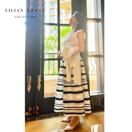 定制-罗马假日-复古风轻奢织锦、经典黑白条纹半身蓬蓬裙 2203009 商品图3