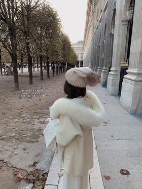 金蘑菇菇 très douce费尔南德 /10羊绒狐狸毛毛领短款双面呢外套