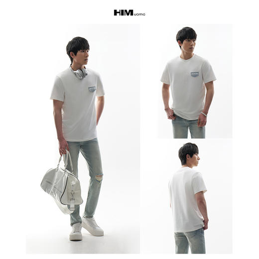 HIM漢崇  简约休闲圆领T恤潮流拼接牛仔袋盖装饰短袖衫 2026夏季 商品图3