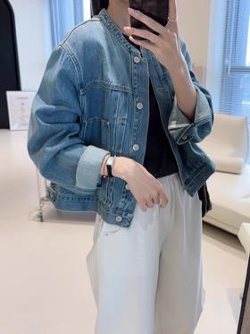 J原版美式复古酵素水洗牛仔宽圆领宽松牛仔外套