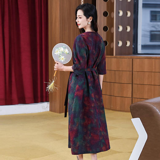 KQ-221881新中式古装水墨旗袍结婚女扎染香云纱桑蚕丝显瘦真丝连衣裙 商品图2
