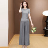 QYMYJ-25DA45-L 2025年夏款新中式复古短袖T恤衫松紧腰垂感休闲阔腿裤时尚两件套 商品缩略图1