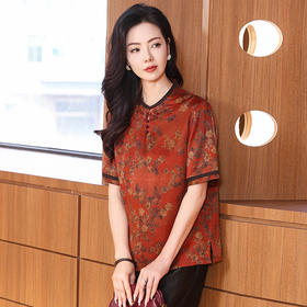 KQ-221807珍珠缎香云纱上衣女春夏立领新中式洋气质桑蚕丝大码真丝衬衫