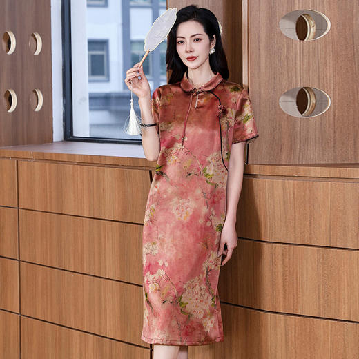 KQ-221873花罗香云纱复古国风温婉改良汉服连衣裙文艺真丝印花旗袍禅意短袖 商品图2