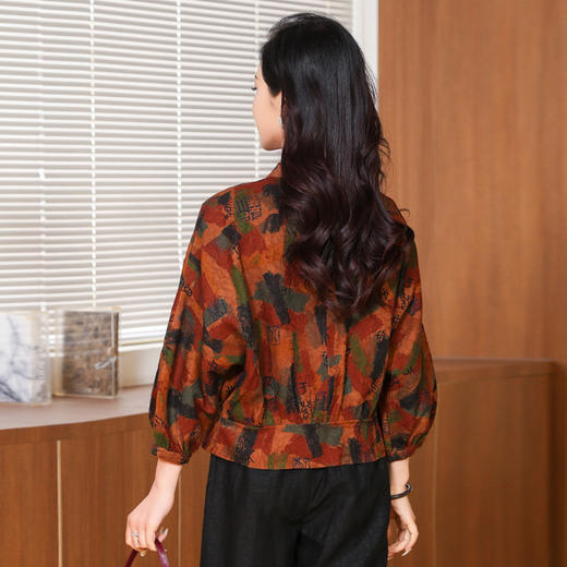 KQ-221801香云纱真丝衬衫女妈妈桑蚕丝上衣印花长袖春夏装 商品图1