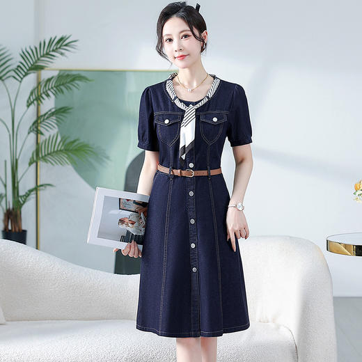 QYM 65020 -Y时尚飘带设计牛仔裙连衣裙气质A字裙 商品图0