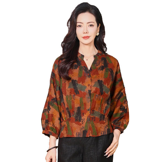 KQ-221801香云纱真丝衬衫女妈妈桑蚕丝上衣印花长袖春夏装 商品图4