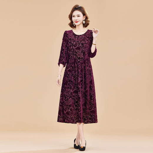 KQ-210512七分袖连衣裙春装真丝绒女复古女桑蚕丝衣服气质大码碎花裙子 商品图1