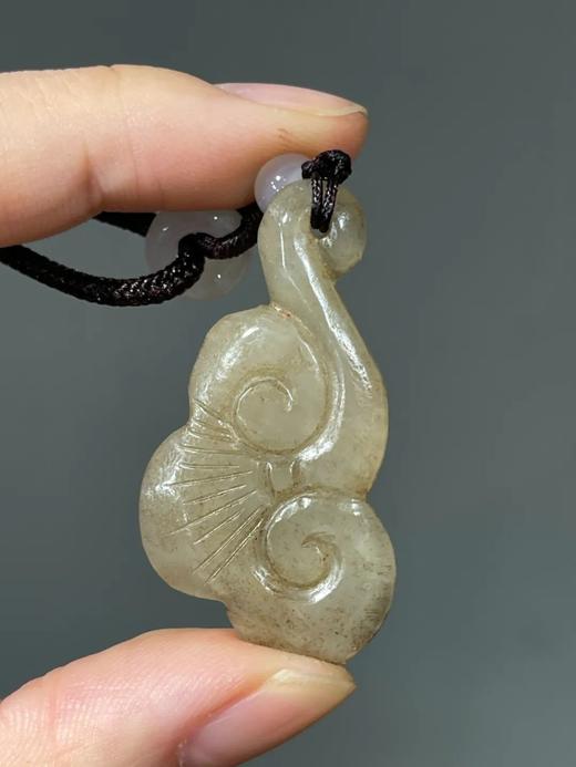 黑沁白玉灵芝如意形吊坠，顺丰包邮 商品图14