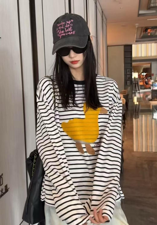 【断码 清仓 凑单】乌丫 25春季新款 可爱小黄鸭印花海魂条纹T恤 商品图3