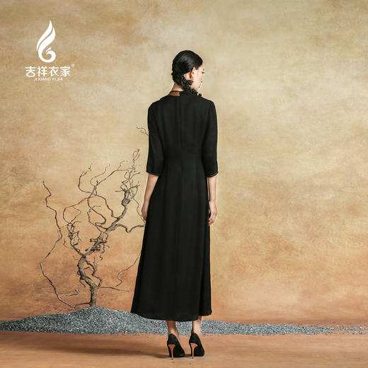 吉祥衣家新中式国风春夏新款高端气质显瘦修身女装青竹丹枫连衣裙 商品图3