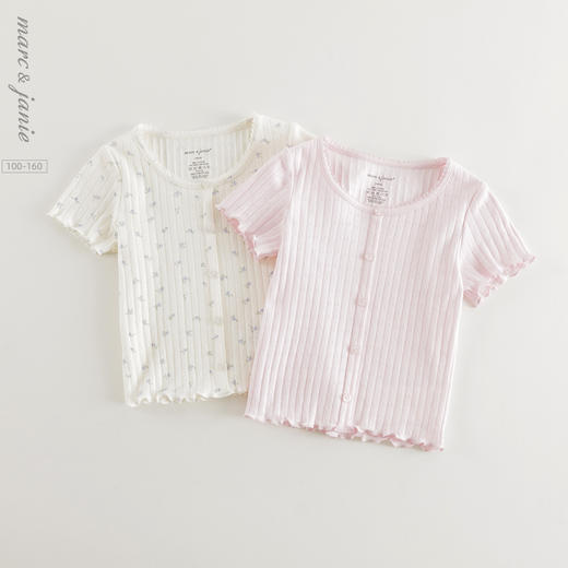 马克珍妮女童清新提花弹力短袖T恤 儿童上衣2025年夏装新款550711 商品图0