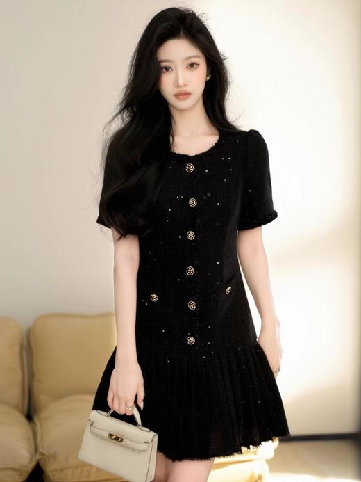 【清仓超15天不保价】奢姿2025年夏季新款大码女装小香风裙子胖妹妹轻奢压褶温柔连衣裙9952853082【1】 商品图0