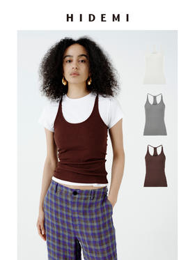 HIDEMI 极简经典款自然棉超弹力显瘦基础款吊带背心 乌木棕/自然白/鼠尾草灰