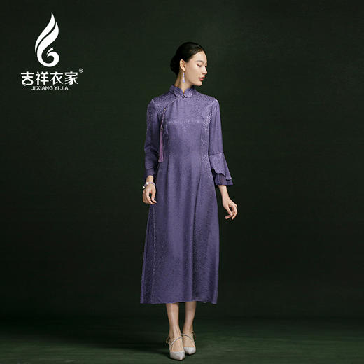 吉祥衣家紫罗国风新中式复古高端气质优雅春夏女装曲意风华连衣裙 商品图0