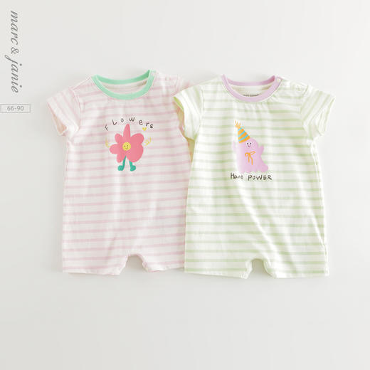 【凉感】马克珍妮女宝宝卡通条纹连体衣 婴儿爬服夏装新款550771 商品图0