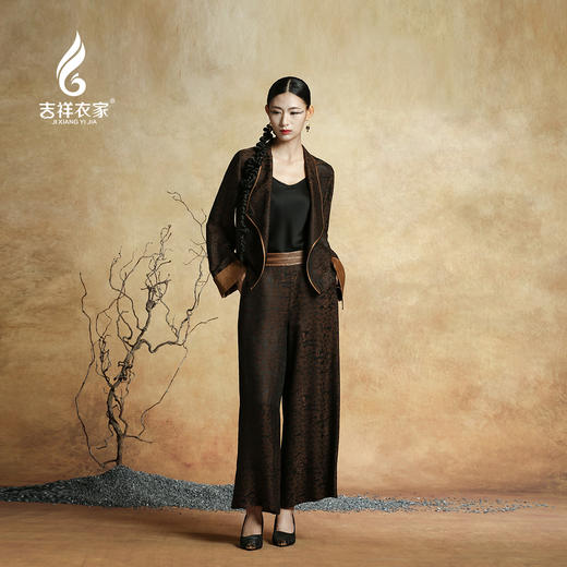 吉祥衣家花罗香云纱透孔提花设计感新中式女装雾里山茶上衣外套 商品图1