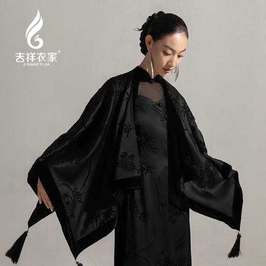 吉祥衣家新中式复古国风气质高端立领女装修身黑色兰之猗香连衣裙 商品图4