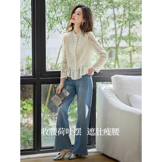 熙世界法式镂空蕾丝衬衫女长袖2025春秋新款休闲漂亮白色小衫上衣 商品图2
