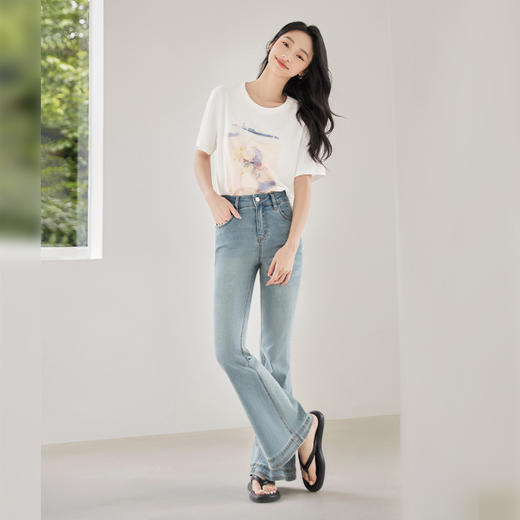 IC 设计复古修身高弹牛仔裤女新款通勤气质百搭夏季喇叭裤 商品图3