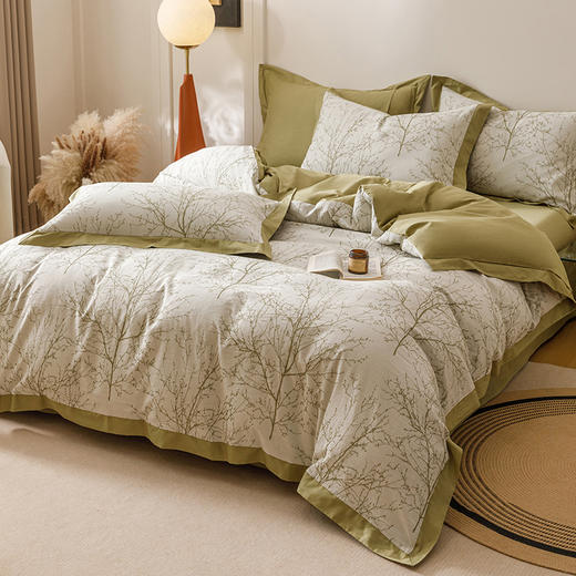 自然醒宽边三层纱提花四件套100全棉1.5米被套床单三件套床笠床品JY 商品图6