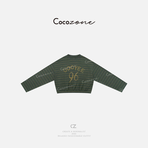 COCO ZONE 刘一一 25新款撞色圆领条纹长袖字母T恤CD1A0668 商品图0