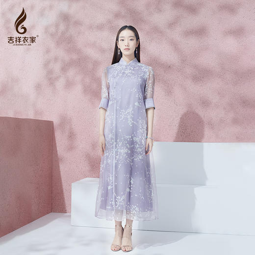 吉祥衣家新中式国风复古春夏新款高端气质显瘦修身女装芳颜连衣裙 商品图0