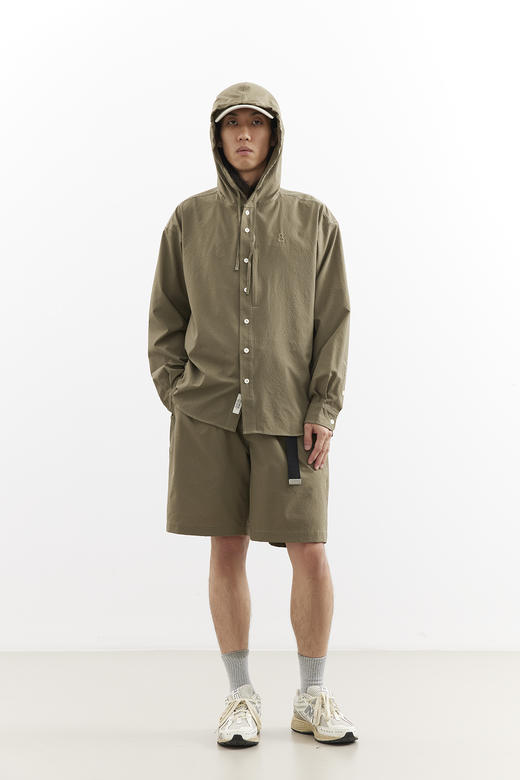 吃茶去chichaqu25速干泡泡纱格纹带帽长袖衬衫复古经典休闲山系 商品图2