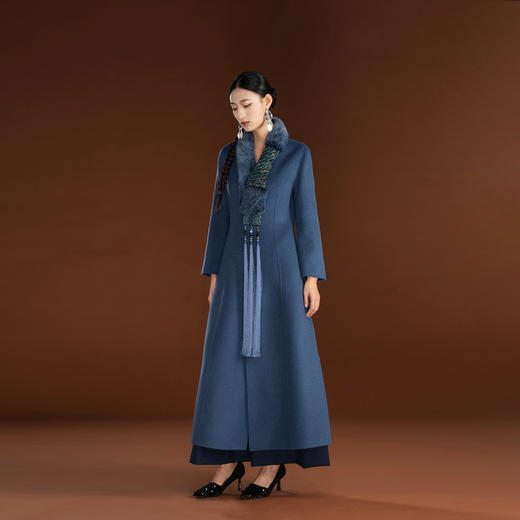 吉祥衣家绵羊毛水貂毛女装大衣典雅新中式国风毛呢螭龙悠悠外套 商品图1
