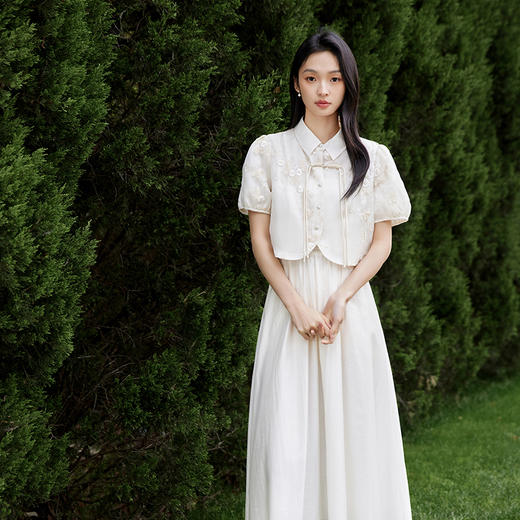 *IC新中式国风盘扣两件套连衣裙短袖t恤女中长款半身裙休闲套装 商品图4
