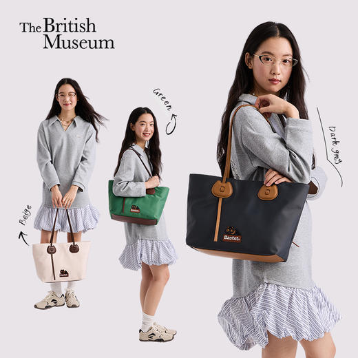 大英博物馆 巴斯特系列 萌猫托特包轻便休闲单肩包 绿色 黑色 米色 商品图0