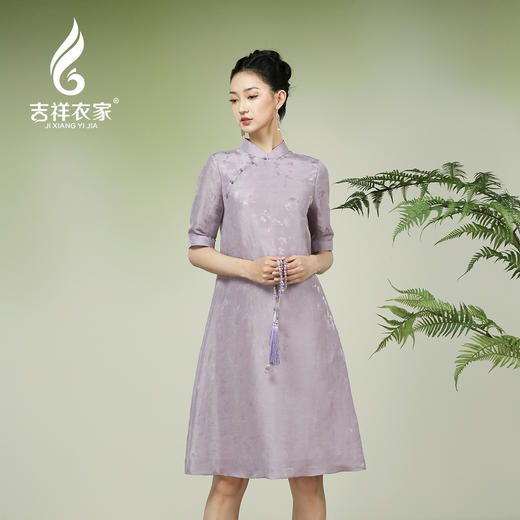 吉祥衣家新中式国风夏新款高端气质显瘦修身女装摇首出红尘连衣裙 商品图1