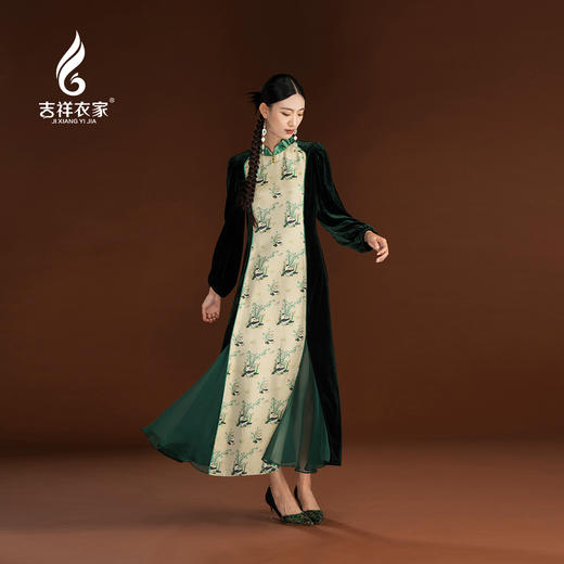 吉祥衣家新中式国风新款高端气质时尚显瘦修身女装月华独清连衣裙 商品图0