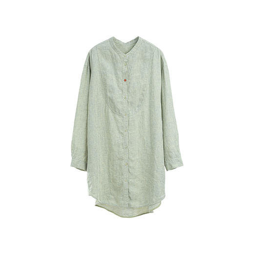 绽放旅行女装204朵/嫩芽绿衬衫色织亚麻酵磨洗小立领中长款外套 商品图4