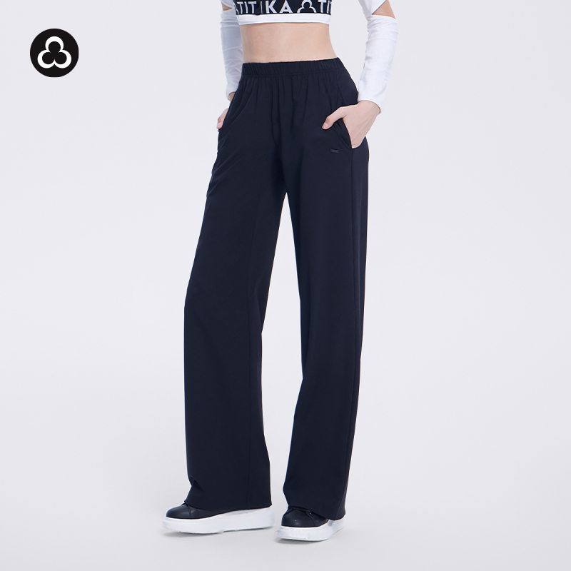 TITIKA懒懒阔腿裤 滑感宽松休闲黑色长裤垂感慵懒直筒运动健身裤11091