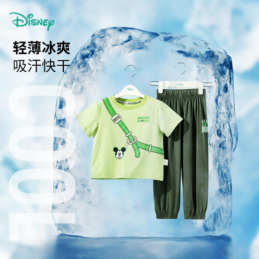 迪士尼【米奇短袖防蚊裤凉感套装】25夏季新款男童冰感T恤透气休闲裤ZD2ET022 商品图2