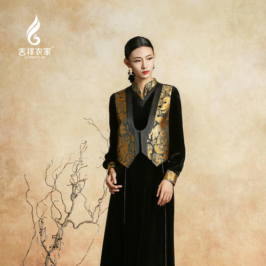 吉祥衣家提花重工复古坎肩新中式国风气质高级感女装金鳞苍穹马甲 商品图1