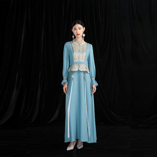 吉祥衣家新中式国风春季新款高端显瘦气质修身女装盛兮沓沓连衣裙 商品图1