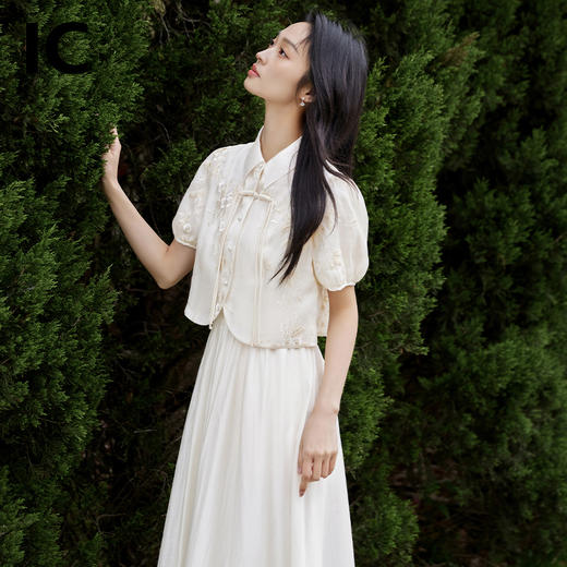 *IC新中式国风盘扣两件套连衣裙短袖t恤女中长款半身裙休闲套装 商品图2