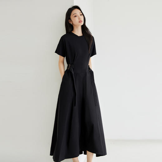 IC黑色圆领宽松气质休闲优雅连衣裙女新款通勤优雅高级感裙子 商品图4
