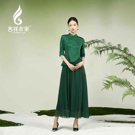 吉祥衣家新中式国风夏新款高端气质显瘦修身女装清扬婉邂逅连衣裙 商品图2