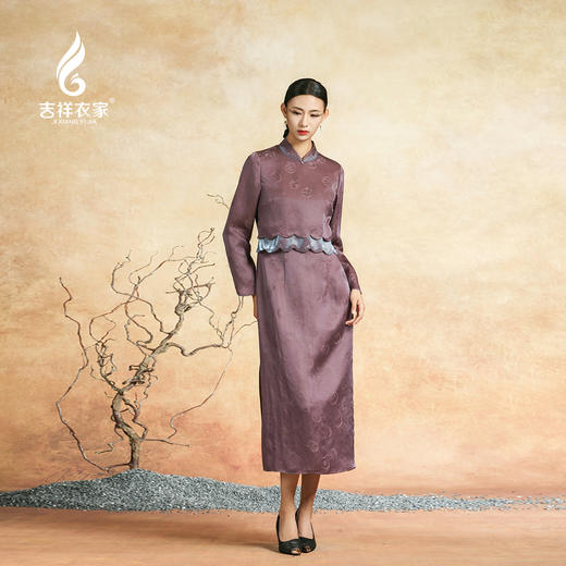 吉祥衣家新中式国风春夏新款高端气质显瘦修身女装黛紫霓裳连衣裙 商品图2